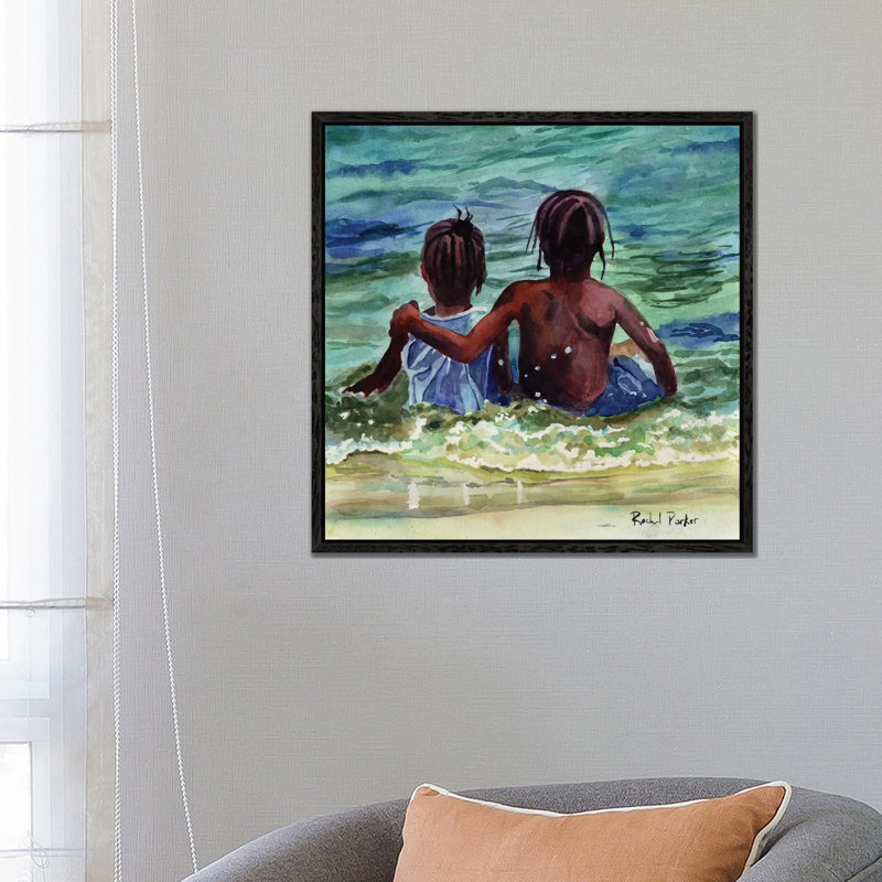 Caribbean Kids by Rachel Parker - Painting on Canvas, Black Framed, 66.04cm H x 66.04cm W x 3.81cm D