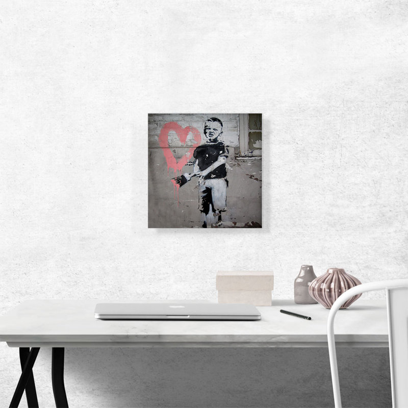 «Boy Boy Pink Heart» par Banksy, reproduction d'art sur toile tendue, H 12 po x l 12 po x P 0,75 po