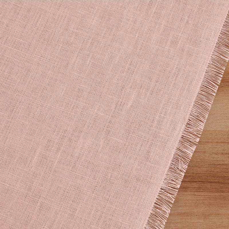 Fringe - 100% Pure Linen Table Runner, 90" x 14" Rectangle, Misty Pink