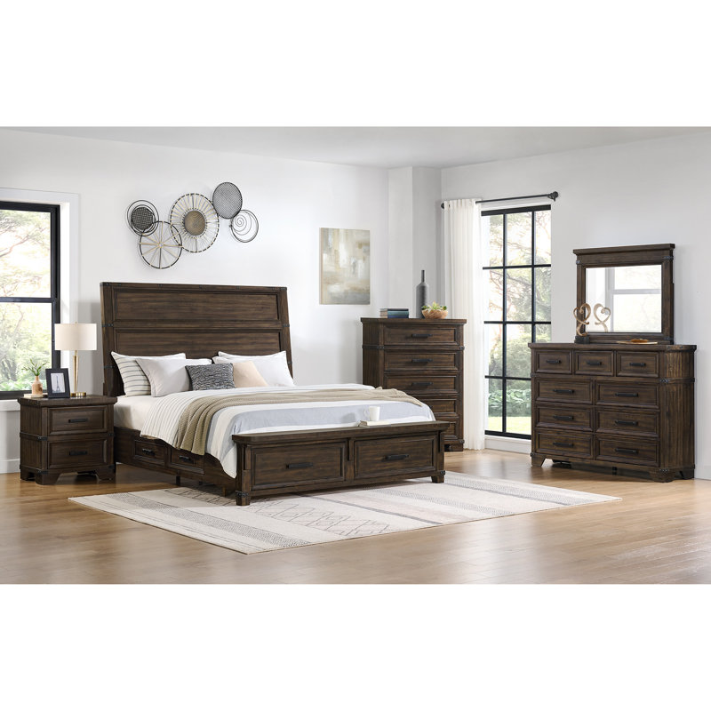 Ensemble de chambre à coucher avec rangement pour très grand lit 5pc, 5 Pcs: Bed, 2 Dressers, Mirror, Nightstand, King