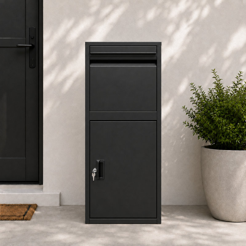 Boîte de livraison verrouillable 39 po avec cloison anti-vol et plancher - noir, Noir