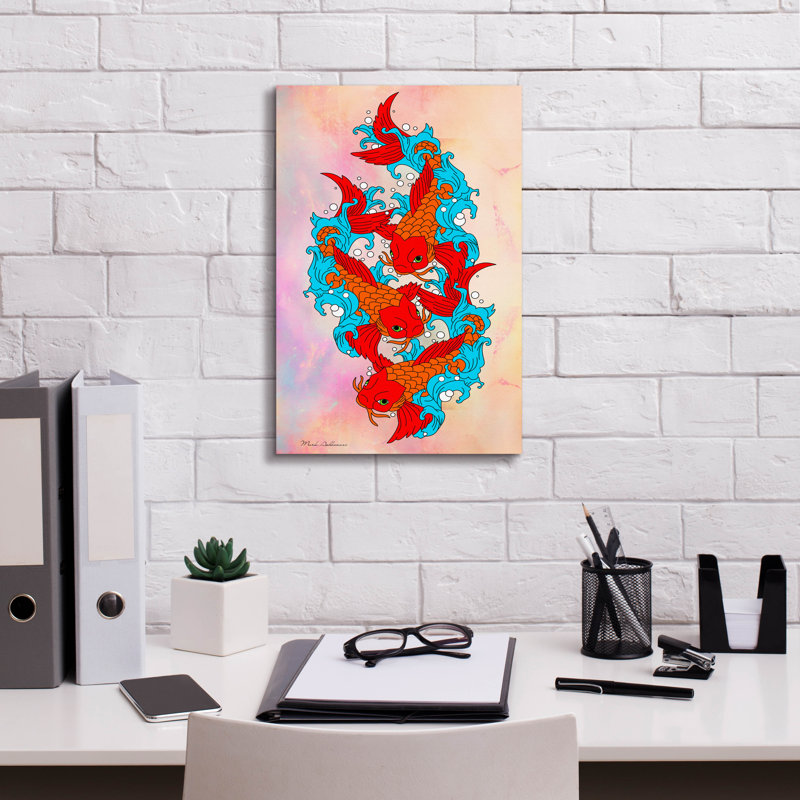 «Koi Fish 5» par Mark Ashkenazi, art mural sur toile, 26 po x 40 po, H 18 po x l 12 po x P 0,75 po