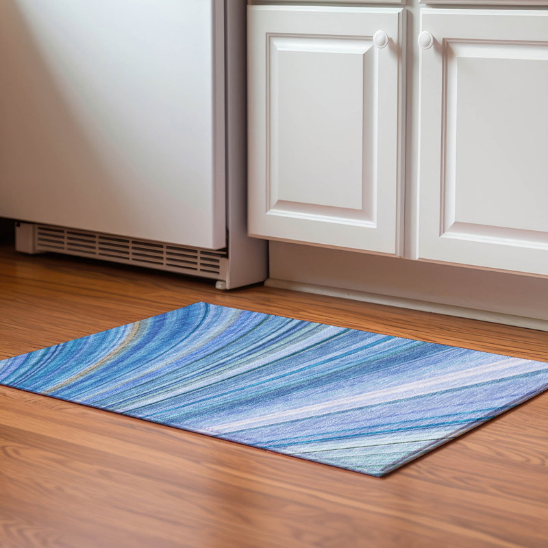 Tapis bleu Cerrito AMF585 lavable à la machine de qualité supérieure, Rectangle 1 pi 8 po x 2 pi 6 po