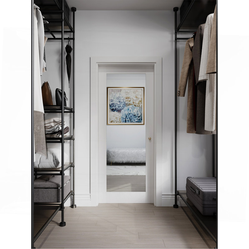 Porte française à dalle de 28 po x 80 po, portes intérieures à dalle en bois massif avec miroir 1-Lite pré-assemblées pour la salle de bain du garde-manger garde-manger, porte à panneau apprêté blanc, sans quincaillerie