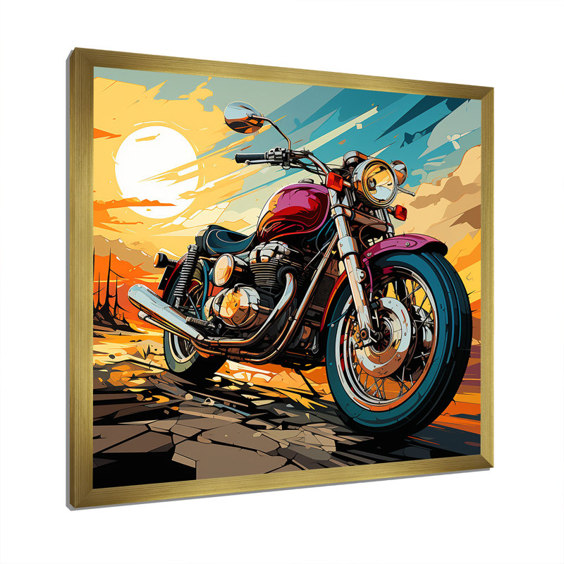 «Moto Dreams On The Road I», reproduction sur toile, Cadre doré simple, H 16 po x l 16 po x P 1 po