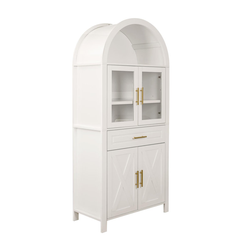 Tall Arched Kitchen Pantry With Adjustable Shelves, White