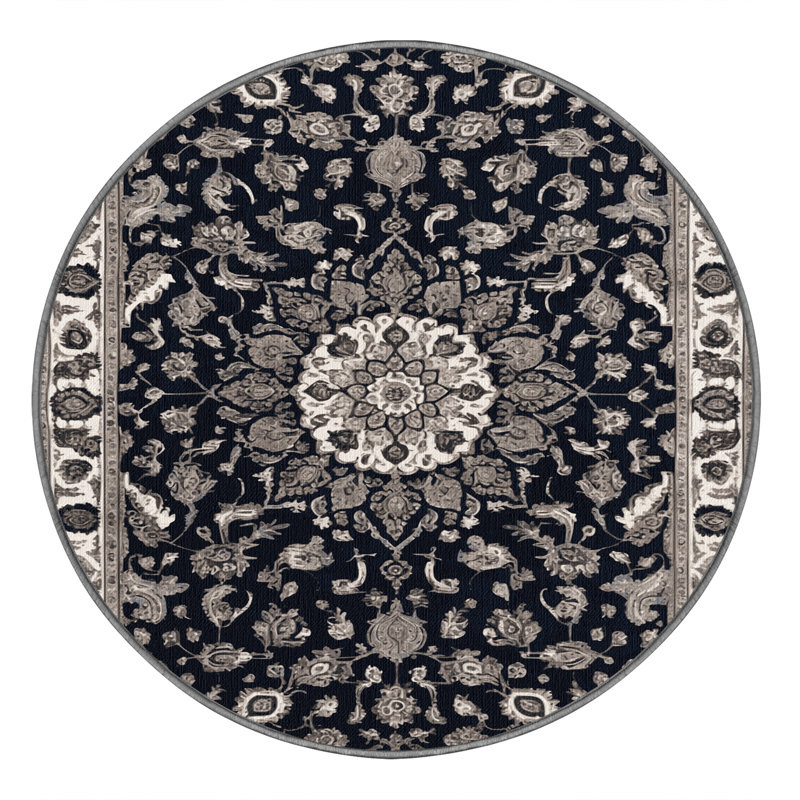 Tapis gris Tabriz lavable à la machine, Rond 7 pi