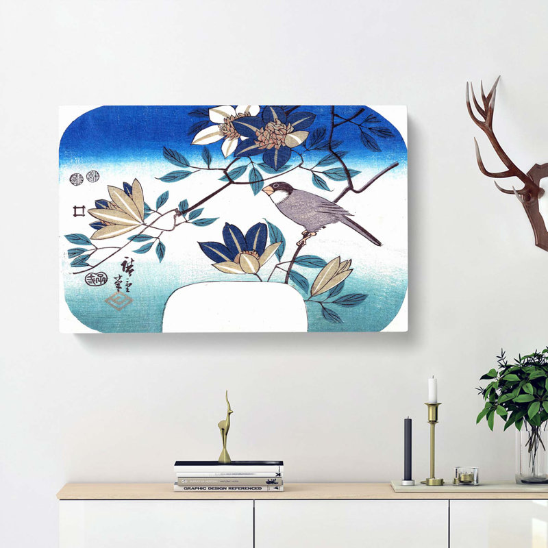 Bird & Clematis Flowers by Utagawa Hiroshige - Wrapped Canvas Painting, 40cm H x 60cm W x 3cm D
