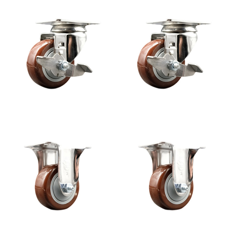 Ensemble de 4 roulettes en polyuréthane, Marron