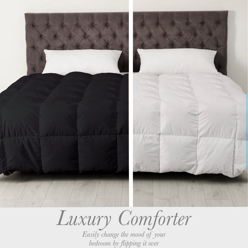 Premium Bamboo Reversible Comforter, Full, Black/White