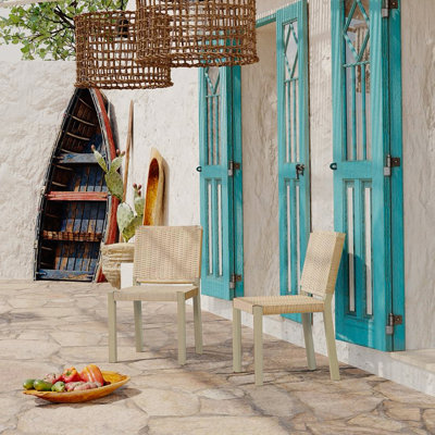 Farmhouse Modern Dining Chairs Set Of Two With Solid Wood And Rattan Backrest, Suitable For Both Indoor And Outdoor Use