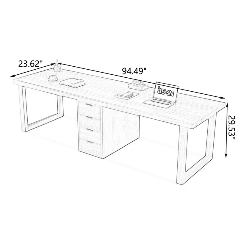 Brown Rectangular Solid Wood desk, 29.53" H x 94.49" W x 23.62" D