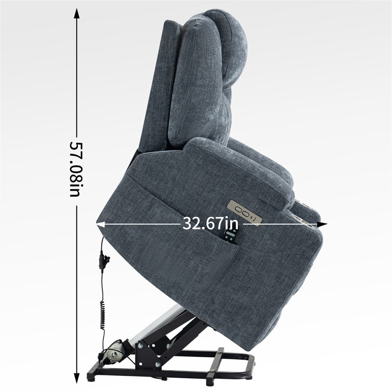 Up To 350 LBS Chenille Power Lift Recliner Chair, Heavy Duty Motion Mechanism With 8-Point Vibration Massage And Lumbar Heating, USB And Type-C Ports, Stainless Steel Cup Holders