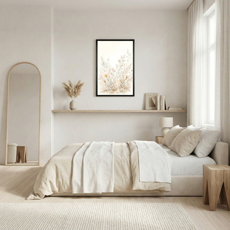 Art mural sur toile orange avec cactus orange et fleurs sauvages blanches, H 24 po x l 16 po