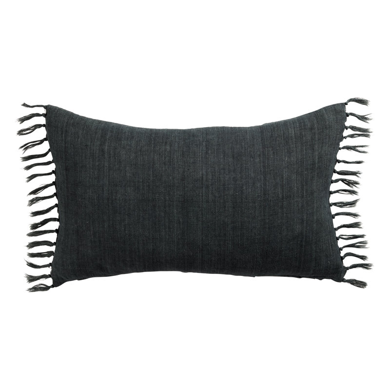 Sharron Tassels Linen Reversible Throw Pillow, Navy, Polyester/Polyfill