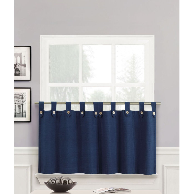 Rideau de cuisine sur mesure en mélange de coton de couleur unie 60 "Runyon, Marine