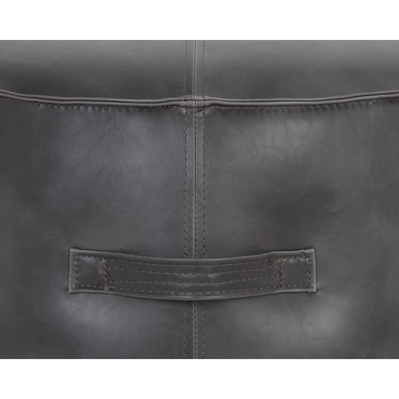Laurenn Faux Leather Pouf - Grey, Gray Faux Leather