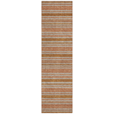 Tapis de couloir d'extérieur lavable à rayures beige et orange 8 pi HomeRoots