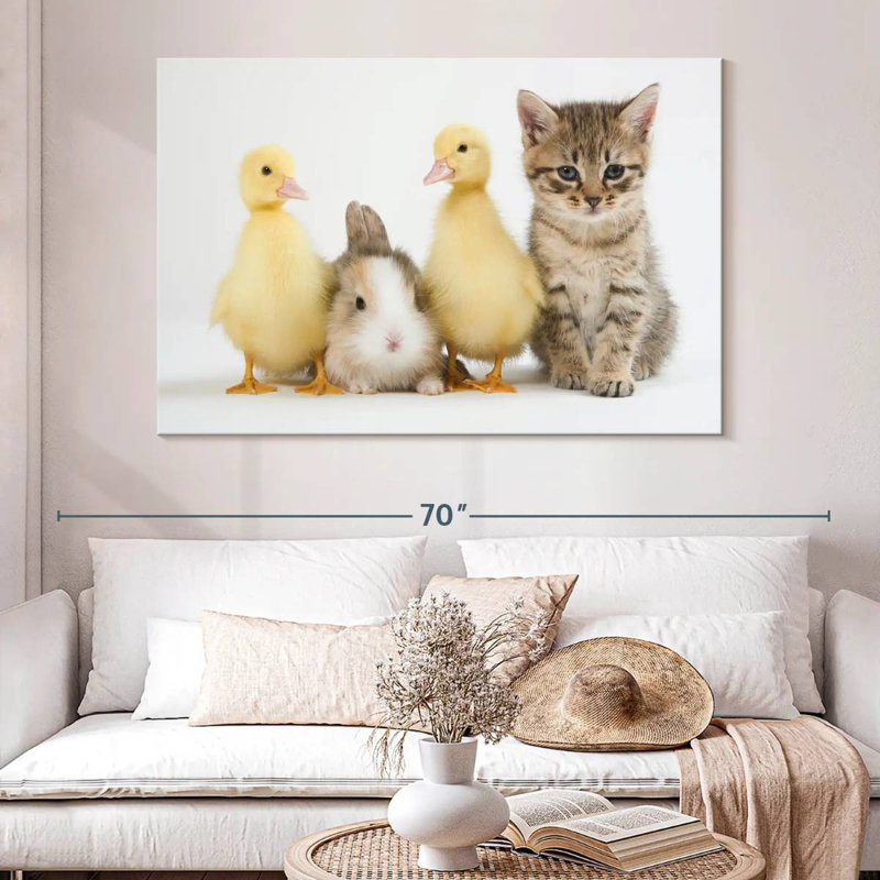Chaton Brampt avec canetons et lapin, H 34 po x l 51 po