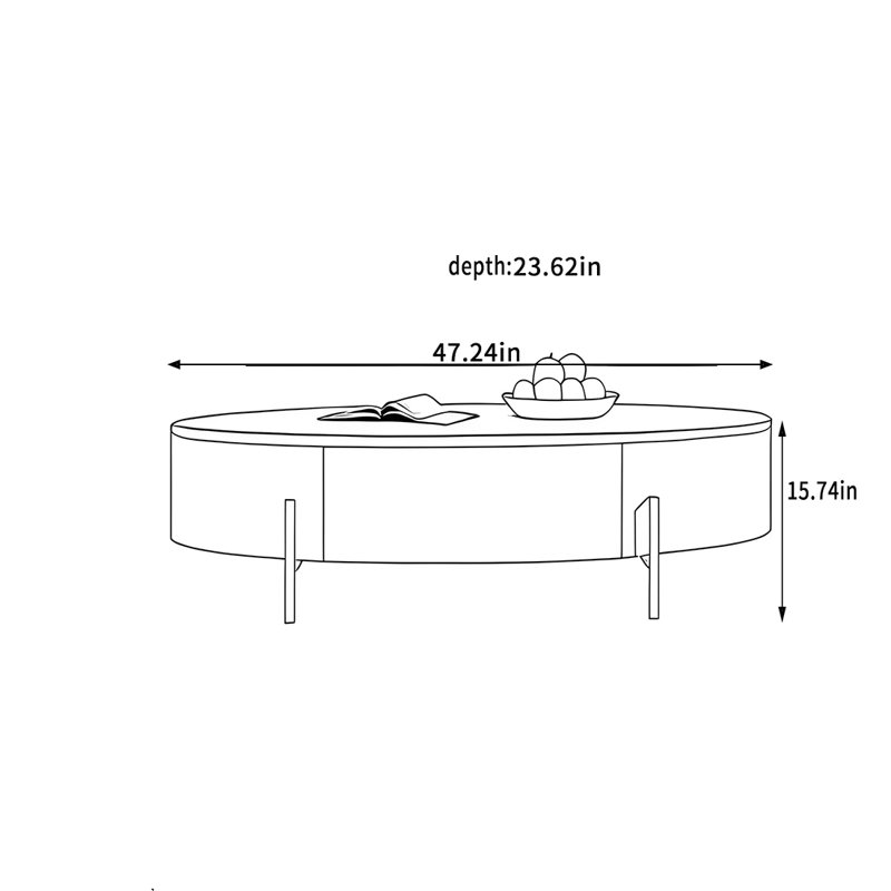 Solid Wood Coffee Table with Stainless Steel Base, 15.74" H x 47.24" L x 23.62" W