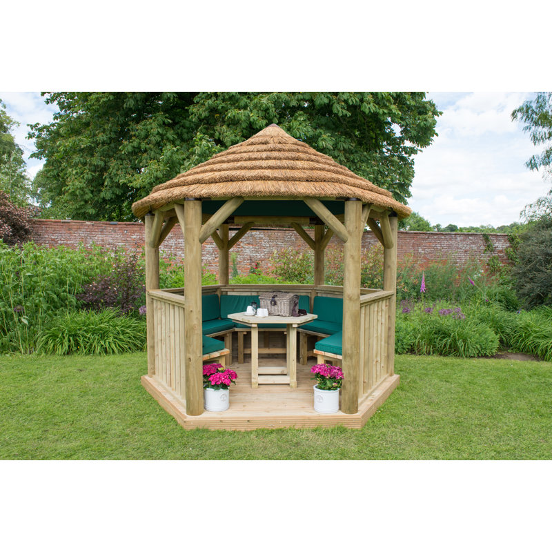 Furnished 3.3m x 2.9m Solid Wood Patio Gazebo, Green