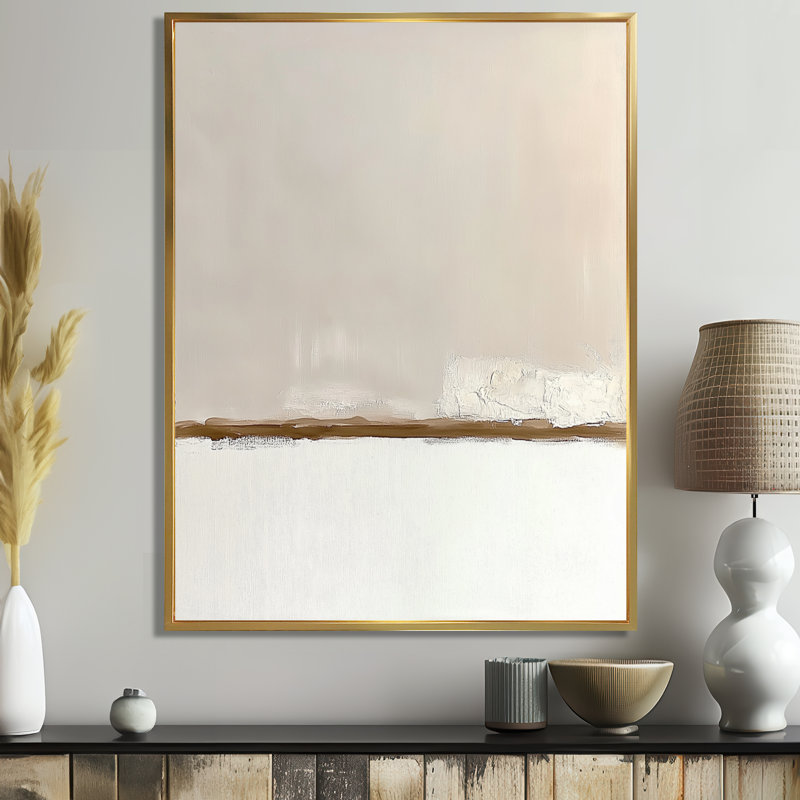 «Gold White Shadow Lines Abstract», impression sur toile encadrée minimaliste, art mural minimaliste doré, H 44 po x l 34 po