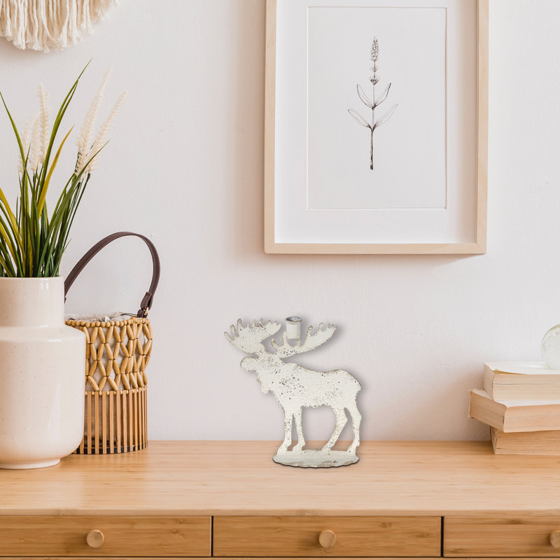 Distressed White Metal Moose