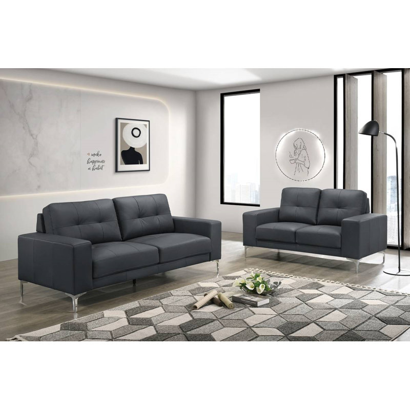 Toccaro 2 - Piece Leather Sofa Set, Black