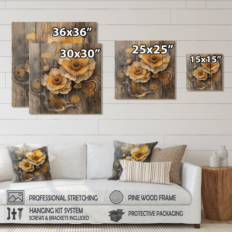 Fleurs d'automne d'automne sur onyx Crystal River II - Art mural en bois de maman - sur bois de pin naturel