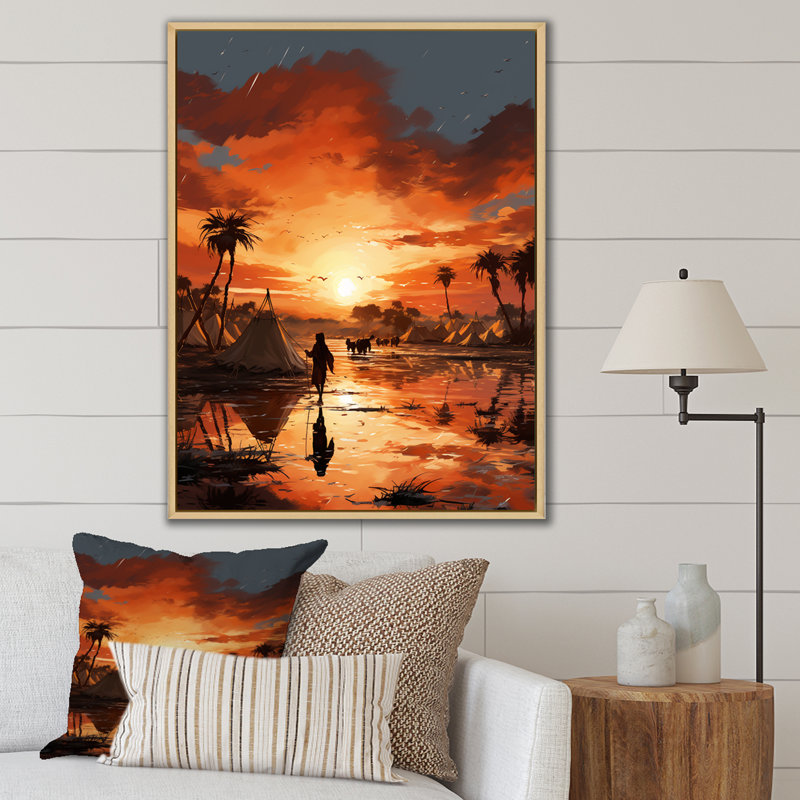 Art contemporain, paysage africain, Cadre flottant brun, H 20 po x l 12 po x P 1 po