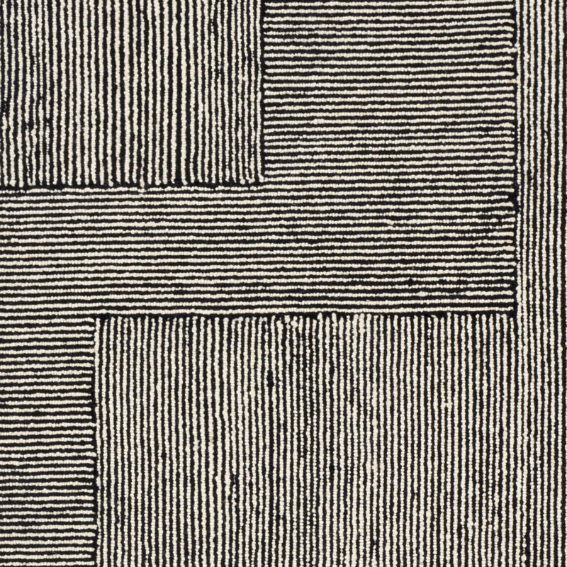 Tapis noir / ivoire en laine touffeté à la main Peeta, Rectangle 8 pi 10 po x 12 pi