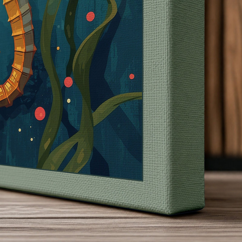 Striped Seahorse Coastal - Wrapped Canvas, 36x24 - 91.4 x 61.0 cm, Sage Border