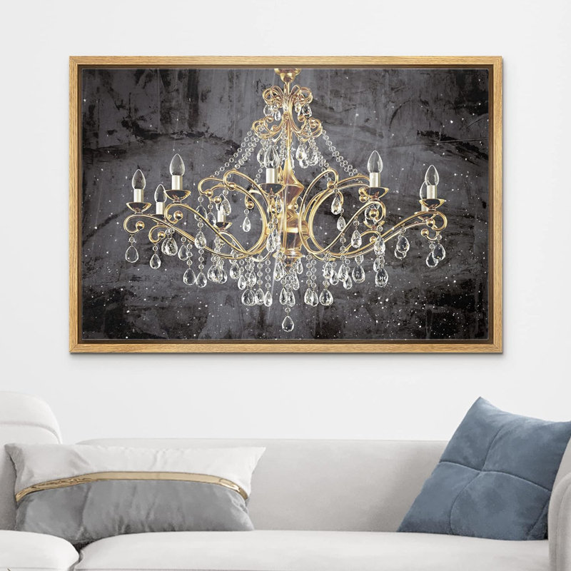 Glam Crystal Chandelier " Black Paint Stroke Gold Crystal Chandelier Decor Lights Contemporary Relax Calm Wall Art "