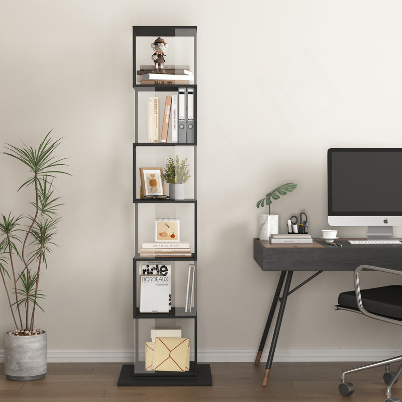 6 Tier Rotating Bookshelf, Floor Rack Simple Bookcase  With Acrylic Plate Student Multi-Function Creative Bookshelf For Living Room With Anti-Toppling Base