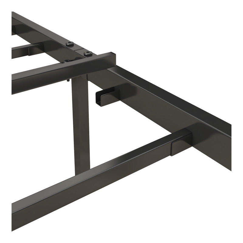 Structure de lit double avec station de charge, tête de lit tapissier, plateforme en métal, gris, Lit double