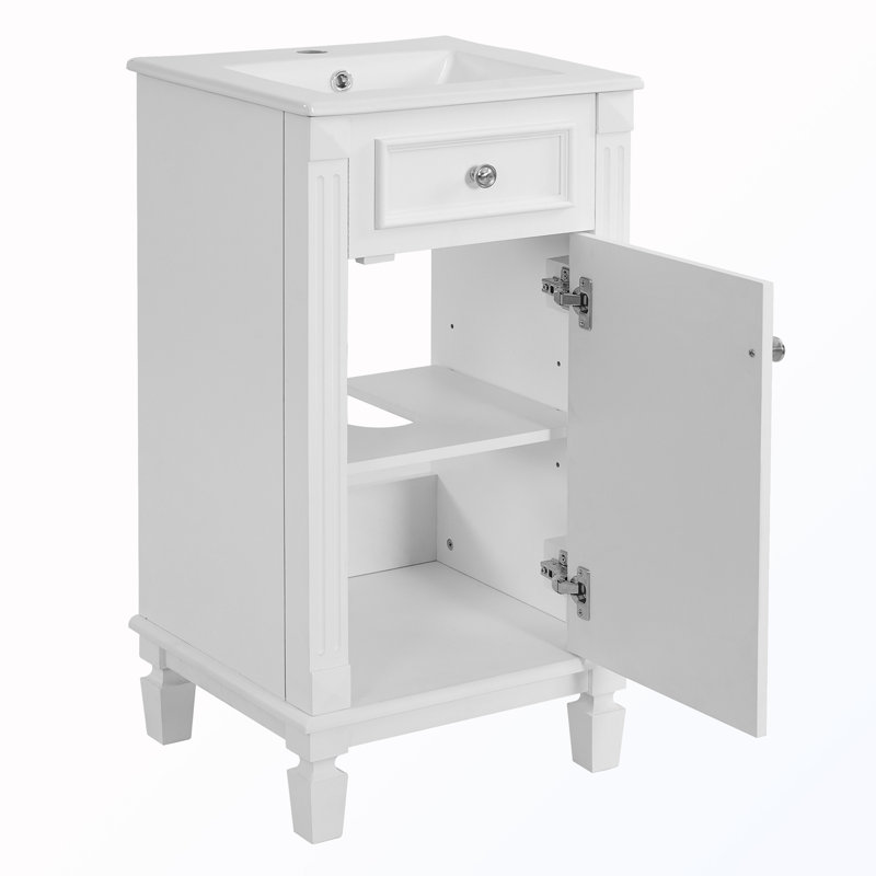 Meuble-lavabo autoportant avec lavabo et tablette réglable, Blanc