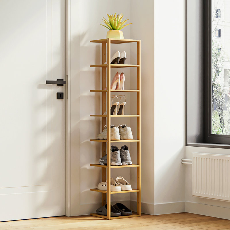 Étagère à chaussures 8 rangées en bambou, support à chaussures de rangement pour 8 paires, H 50,5 po x l 11 po x P 11 po