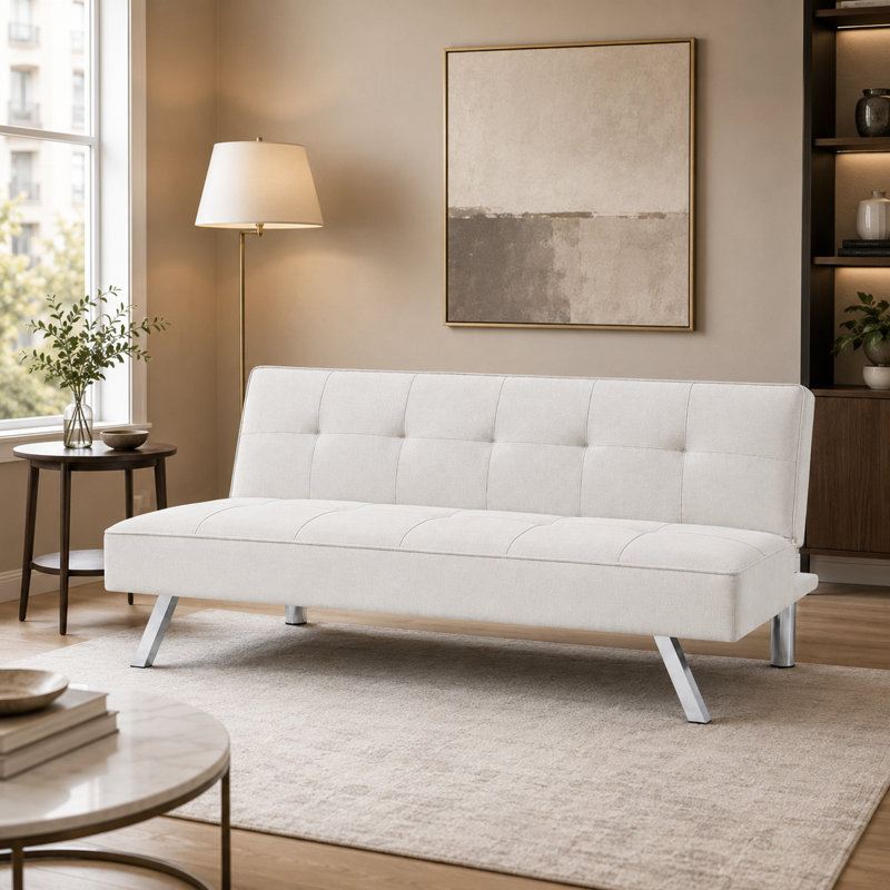 Le canapé pliant en tissu multifonctionnel beige du salon peut être transformé de manière flexible en un lit, ce qui en fait un meuble à double usage pour les petites maisons