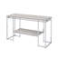 Console moderne avec cadre chromé et plateau en chêne naturel pour un mobilier de salon élégant
