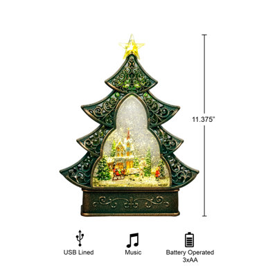 290mm Christmas Festive Nativity LED Lantern with Glitter Scene, Warm White Light and USB Power