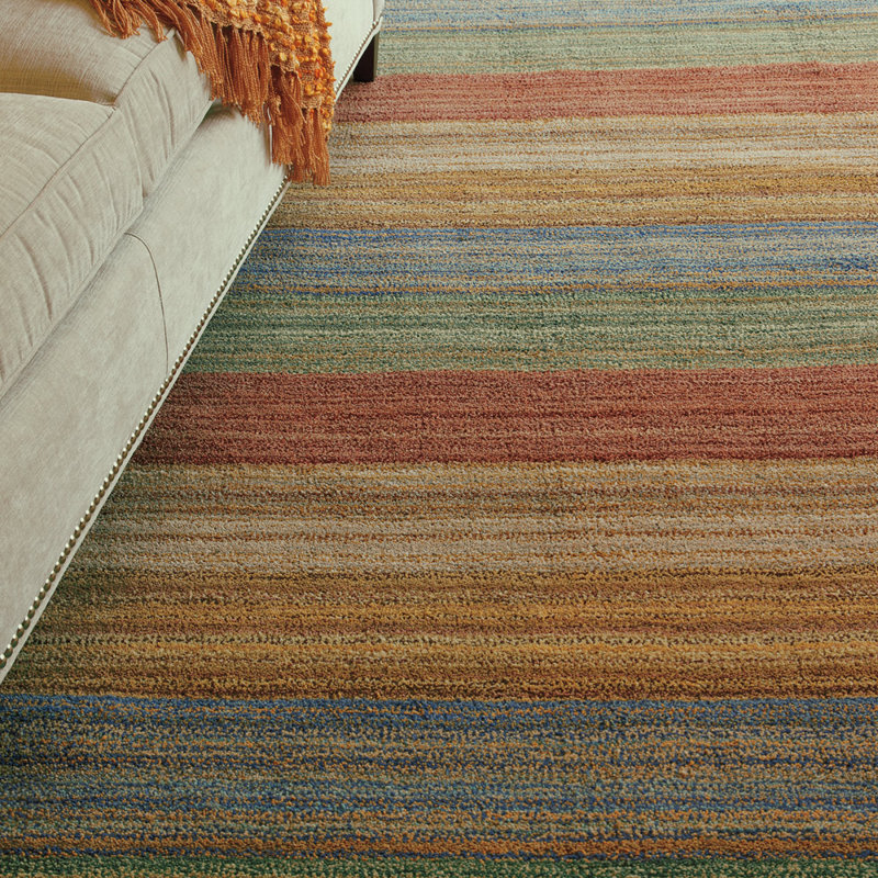 Tapis rouge / orange / vert en laine touffeté à la main Brushstroke, Tapis de couloir 2 pi 6 po x 8 pi