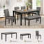 Ensemble de table de salle à manger 6 pièces avec banc et chaises, ensemble de table de salle à manger pour 6 personnes avec banc, ensemble de table de salle à manger en bois pour cuisine, salle à manger, gris clair et noir deux tons
