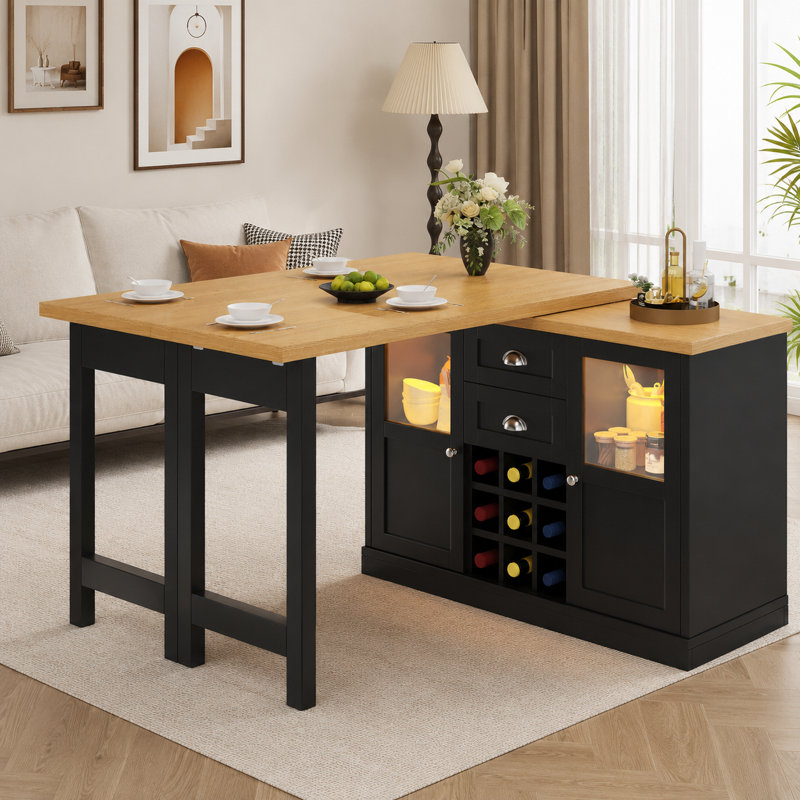 197cm Rotating Expandable and Foldable Bar Cabinet for Flexible Use