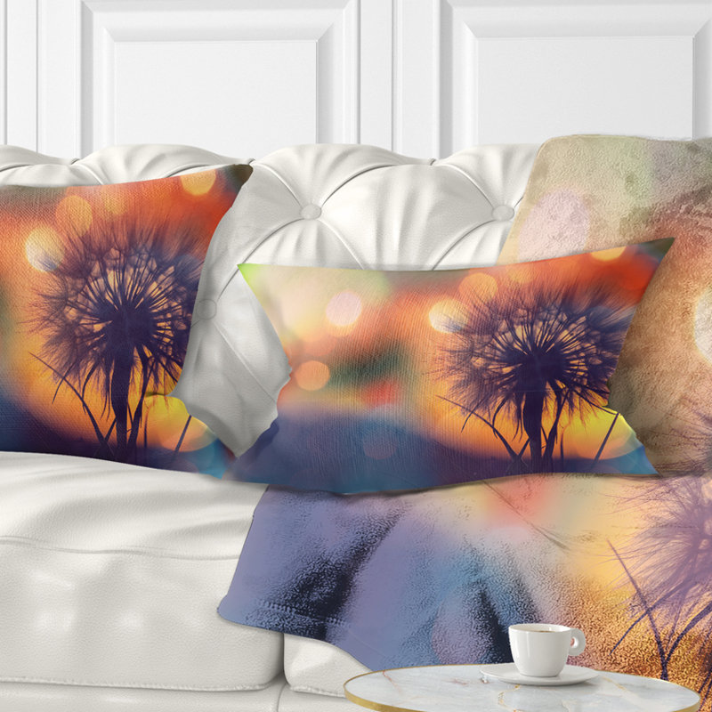 Fleur de pissenlit sur fond orange - Coussin décoratif à imprimé floral