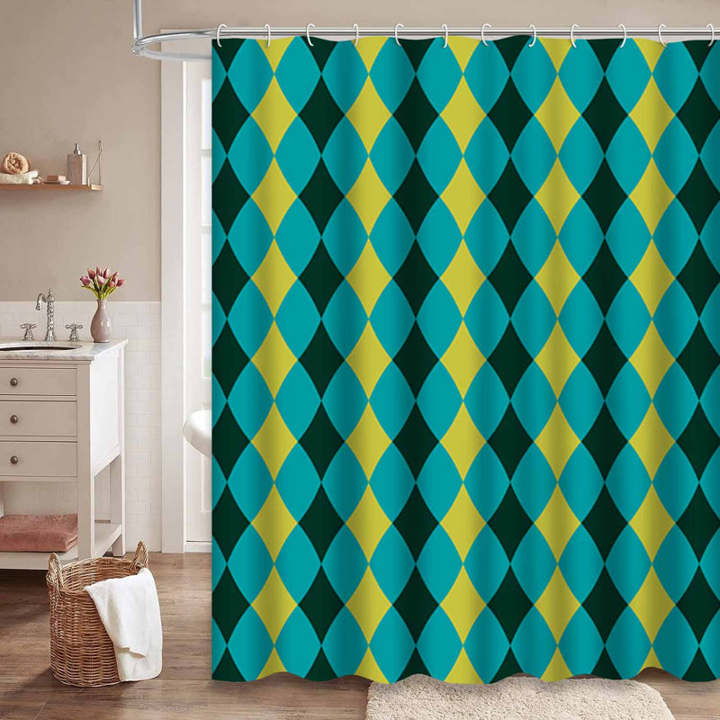 Rideau de douche sans couture en tissu vert rétro avec 12 crochets, L 72 po x l 78 po