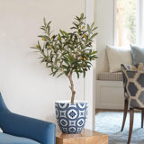 Blue and White Flower Pattern Round Tapered Tall Mgo Planter, Indoor and Outdoor