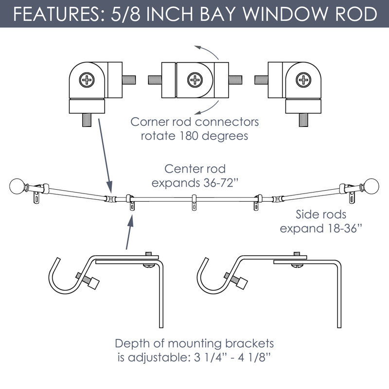 Sapienza Adjustable Bay Window Single Curtain Rod