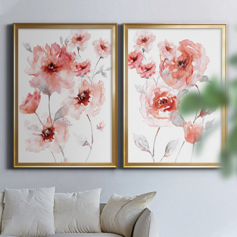 Translucent Blush I - ensemble de 2 reproductions d'art, Toile encadrée dorée, Pas de tapis, H 26,5 po x l 73 po x P 1,5 po