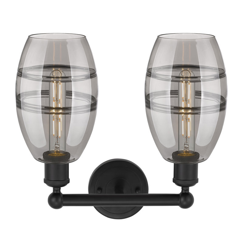 Éclairage pour meuble-lavabo à 2 lumières Kusham, Gris fumée clair, Noir mat