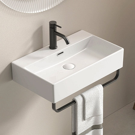 Lavabo vasque blanc, petit lavabo pour salle de bain avec porte-serviettes, petit lavabo mural avec trou pour robinet